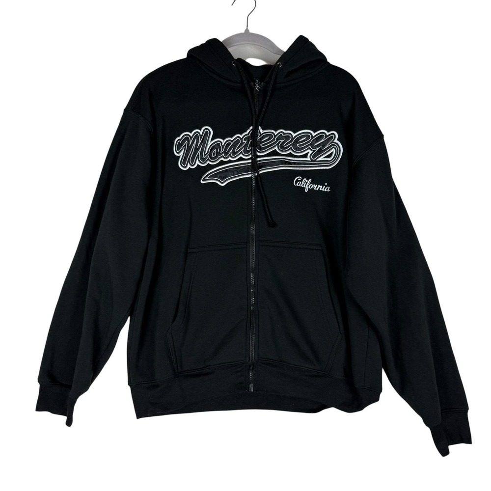 Ephemeral Hoodie Mens Medium Black Full Zip Fleece Monterey California Graphic